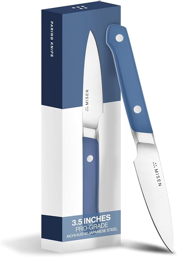 Misen 3 Inch Paring Knife - Small Kitchen Knife For Cutting Fruit, Vegetables and More - High Carbon Steel Ultra Sharp Paring Knives, Blue