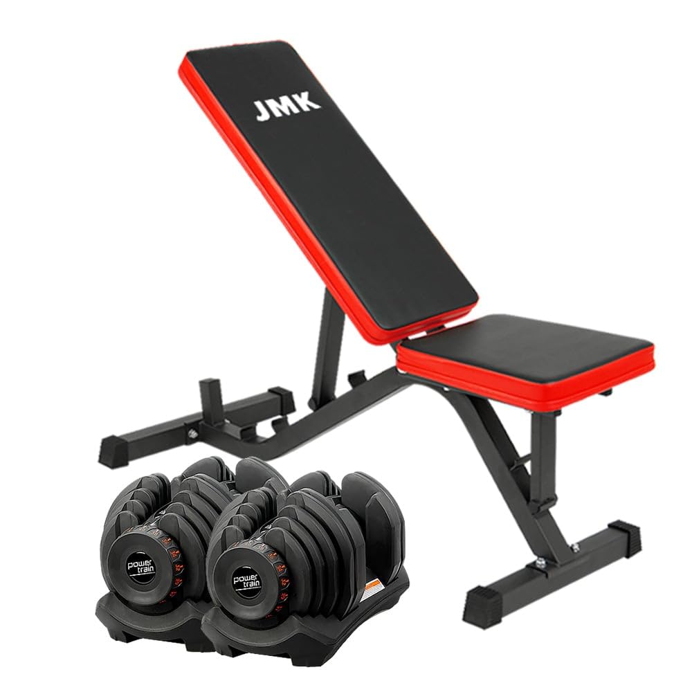 Powertrain Sports 2x 40kg Adjustable Dumbbells Home Gym With Bench