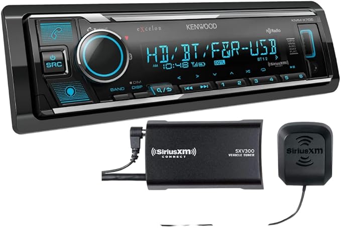 Kenwood KMM-X705 Excelon Digital Multimedia Car Stereo - Single DIN with Bluetooth, AM/FM HD Radio, Alexa Built In, Variable Color, SiriusXM