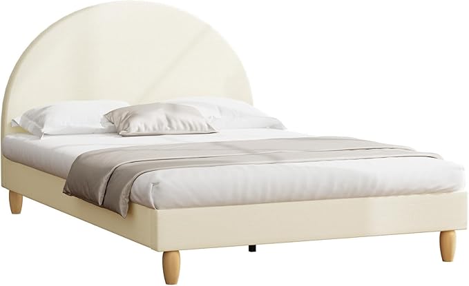 Oikiture Bed Frame Double Size Arched Beds Platform Beige Fabric