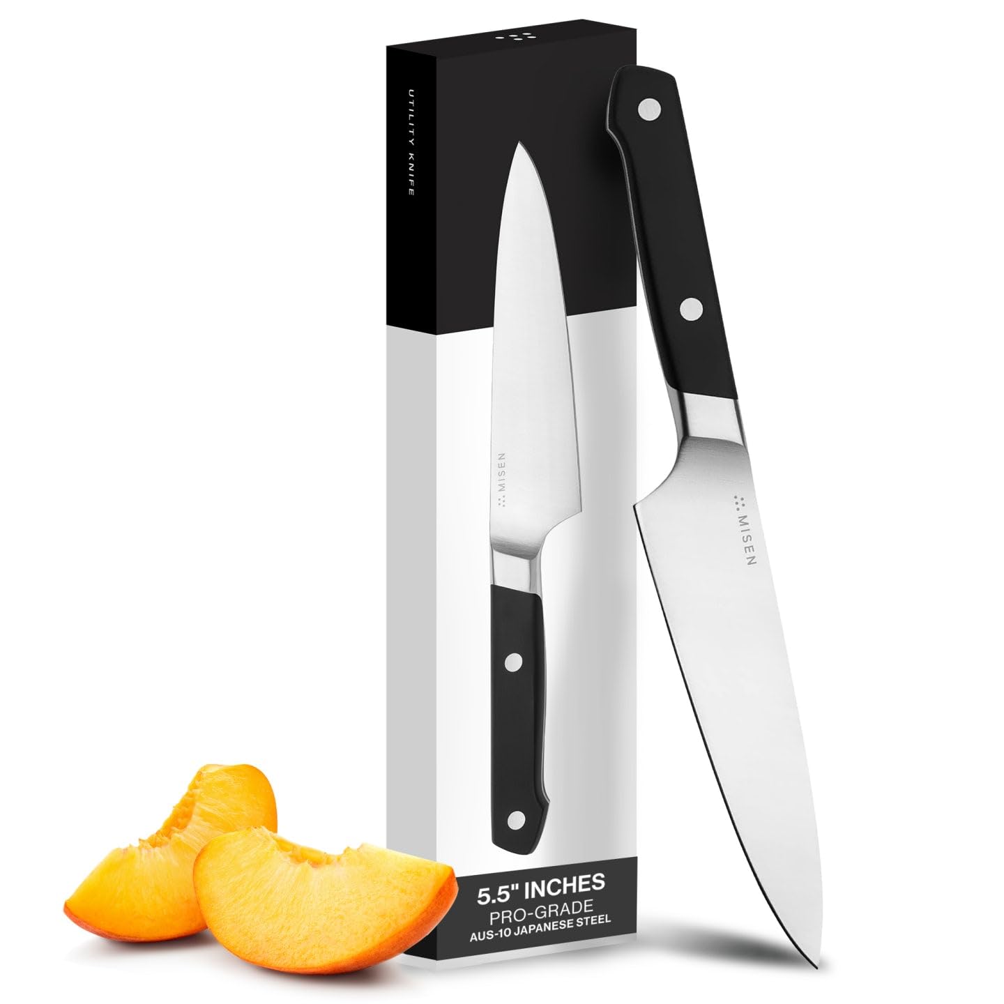Misen 5.5 Inch Utility Knife - Medium Kitchen Knife For Chopping and Slicing - High Carbon Steel Sharp Cooking Knife, Black