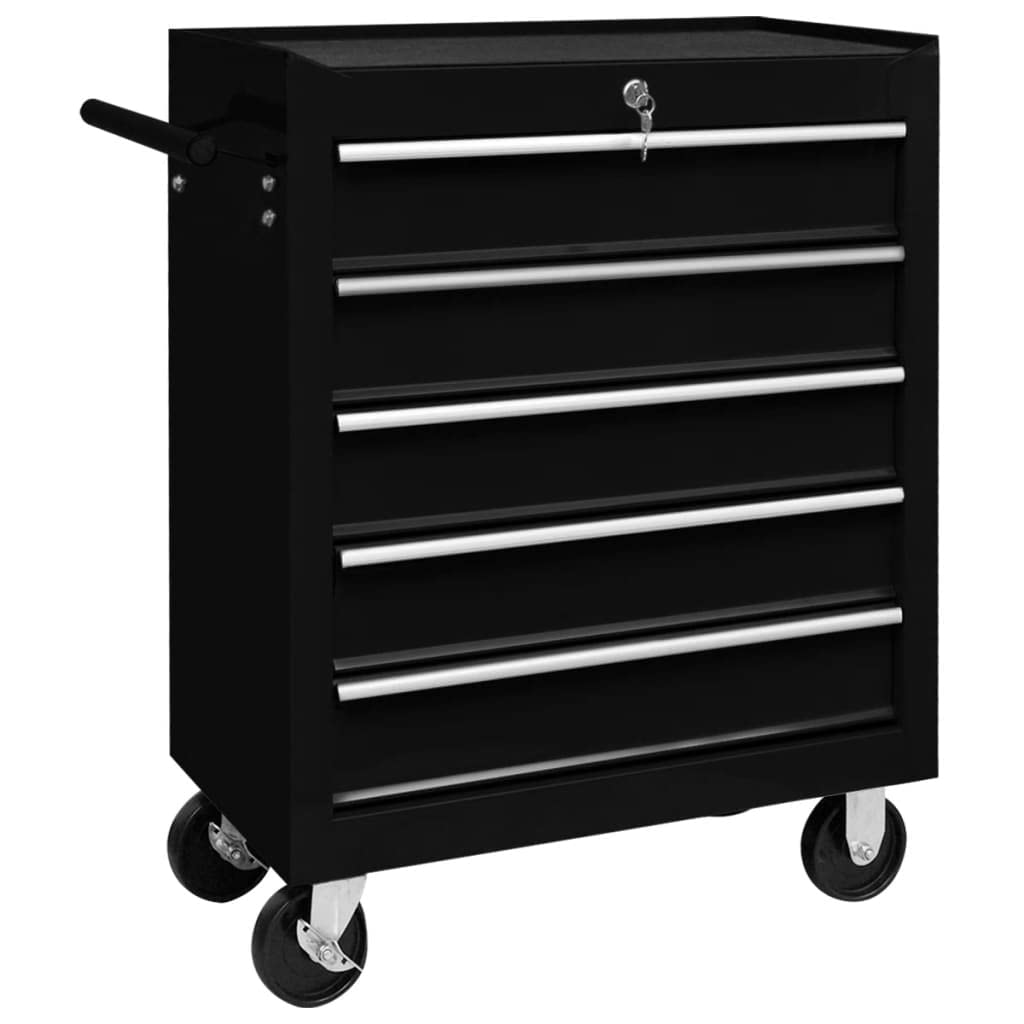 vidaXL Workshop Tool Trolley with 5 Drawers - Black