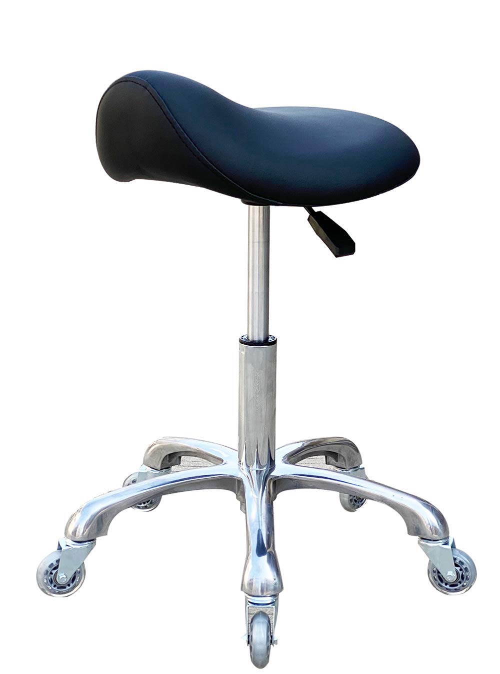 FRNIAMC Professional Saddle Stool with Wheels Ergonomic Swivel Height Adjustable for Clinic Dentist Beauty Salon Tattoo Home Office (Black)