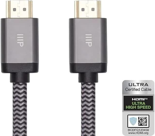 Monoprice 8K Certified Ultra High Speed HDMI Cable - Braided - 8K@60Hz, 4K@120Hz, 48Gbps, HDR, VRR, CL2 In-Wall Rated, 20ft, Black