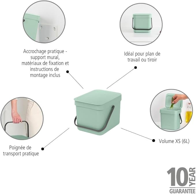 Brabantia Sort & Go Waste Bin 6L - Jade Green