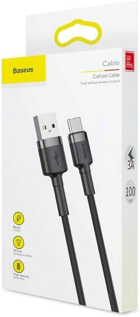 Phone Cable Baseus Cafule Fast Charging USB to Type-C USB 3A 1m Black & Gray