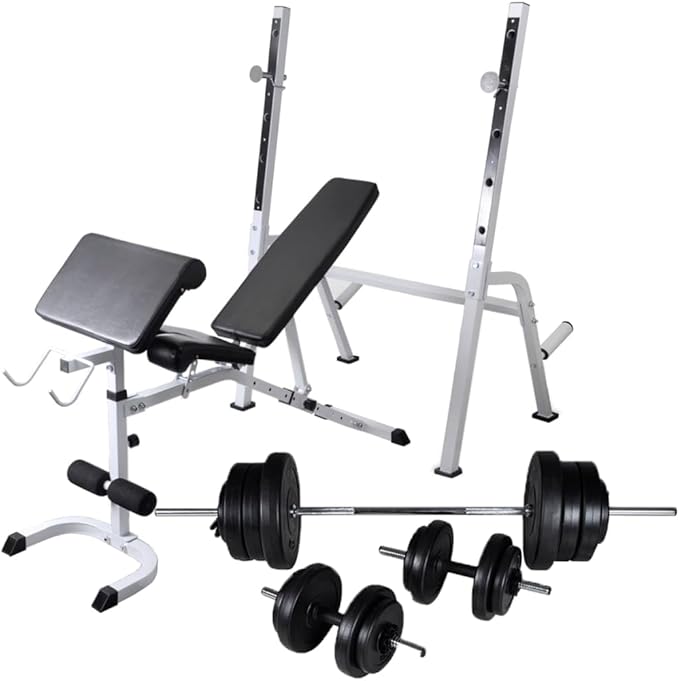 vidaXL Workout Bench With Weight Rack Barbell and Dumbbell Set 60.5kg