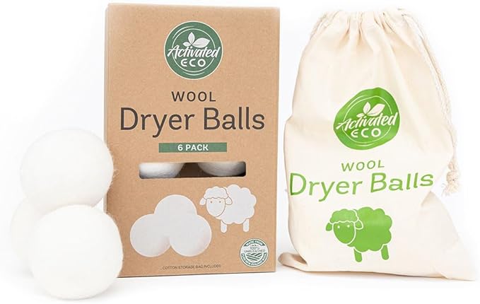 Activated Eco Wool Dryer Balls 6 Pack with Storage Pouch