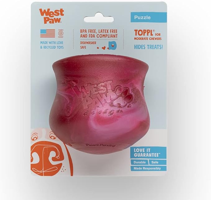 West Paw Toppl Treat Dispensing Dog Toy Candy Cane Large