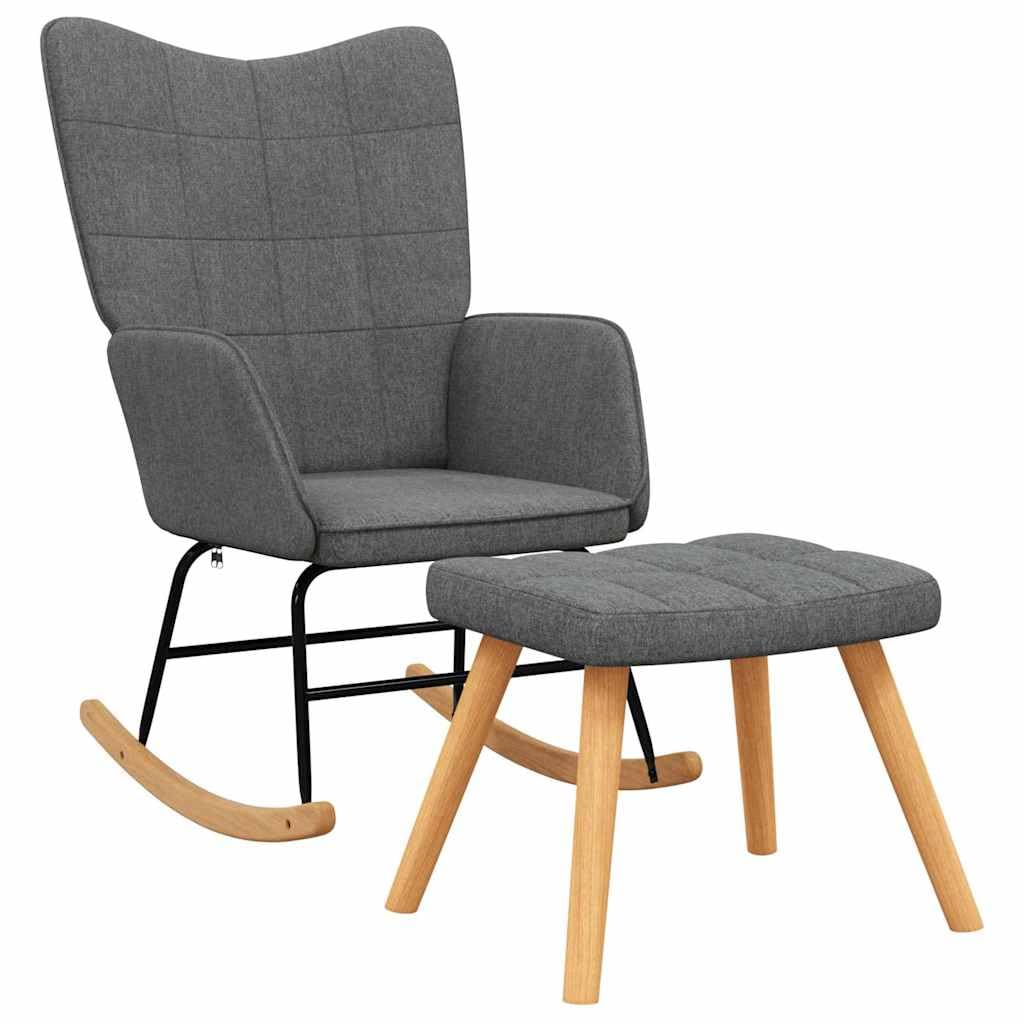 vidaXL Rocking Chair with A Stool Dark Grey Fabric