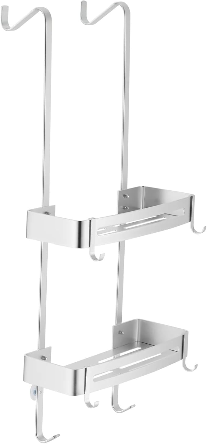 2 Tier Bathroom Shower Caddy Aluminium Alloy Rust Free Waterproof Bath Storage Rack Organizer - Silver