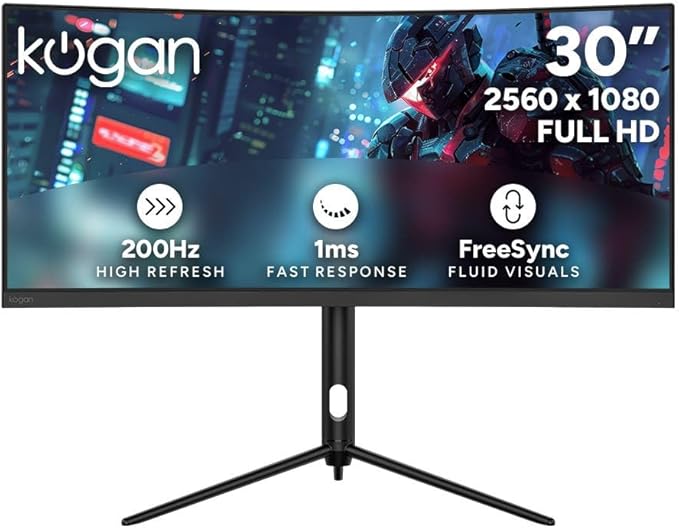 Kogan 30" Curved UltraWide 200Hz 1ms FreeSync Gaming Monitor (2560 x 1080)
