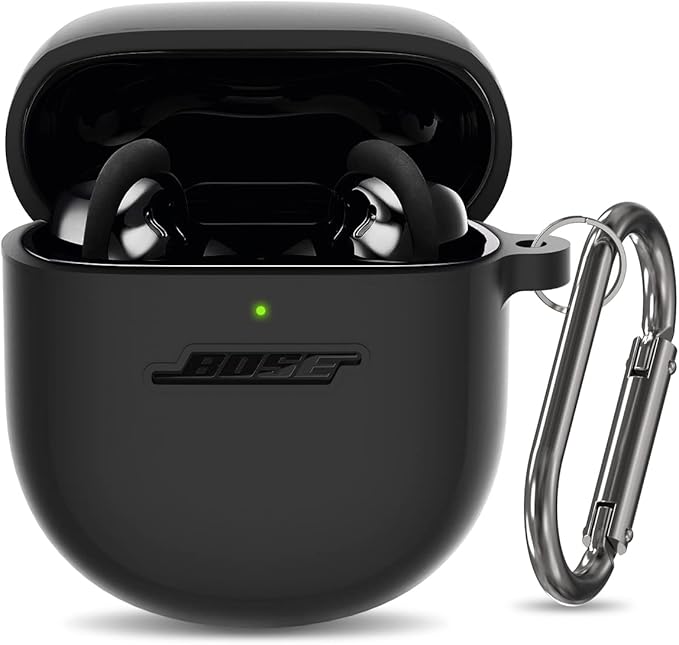 Bose QuietComfort Earbuds II and Ultra Silicone Case (2022-2023) - Shockproof Protective Cover for Men and Women with Keychain (Black)