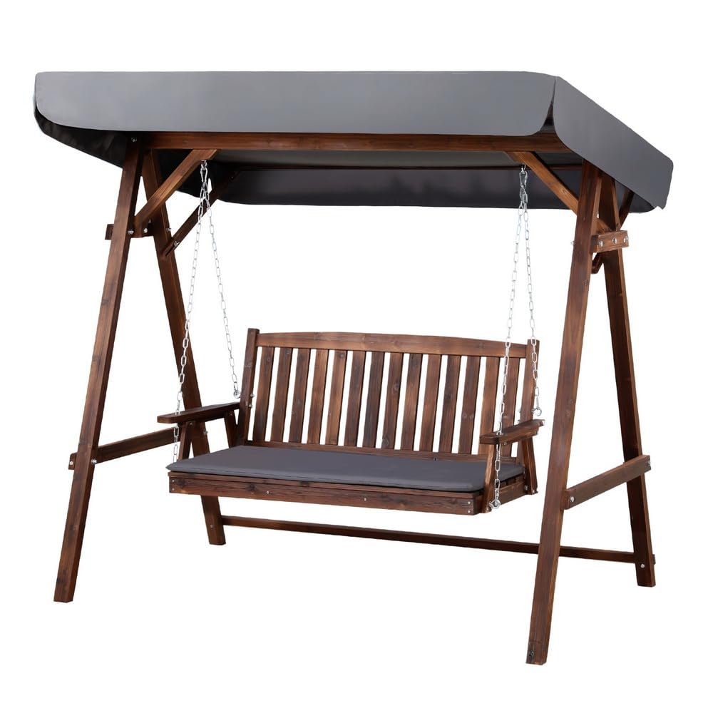 Gardeon Wooden Swing Chair Garden Bench Canopy 3 Seater Outdoor