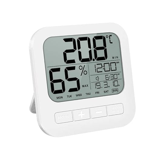 Indoor Digital Thermometer Hygrometer, Accurate Room Temperature Gauge Humidity Monitor with Alarm Clock- Easy to Read, Max / Min Records, LCD Display