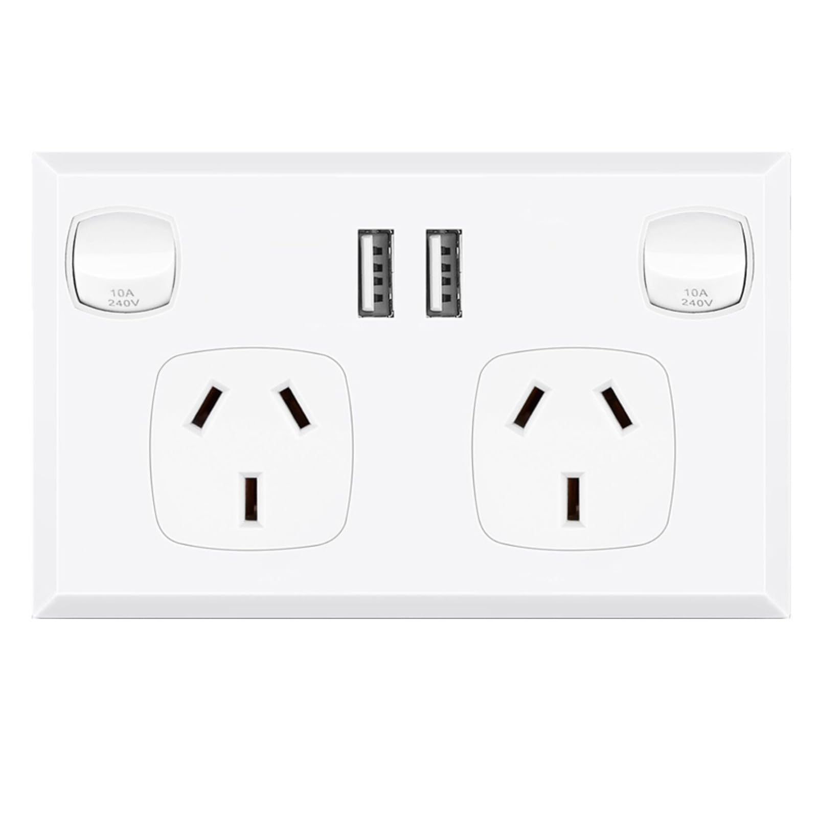 White Double GPO Power Point Socket w/ 2 x USB A & 1 x USB C