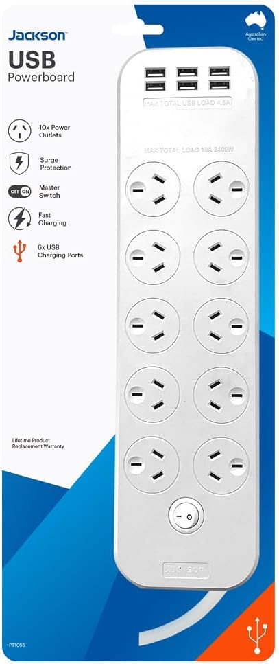Jackson 10 Way 6 USB Powerboard 1m