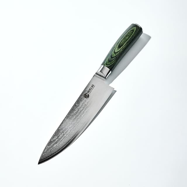 HexClad 8 Inch Ultra Sharp Chef Knife Japanese Damascus Stainless Steel Full Tang with Pakkawood Handle Precision Tip to Slice Through Hard