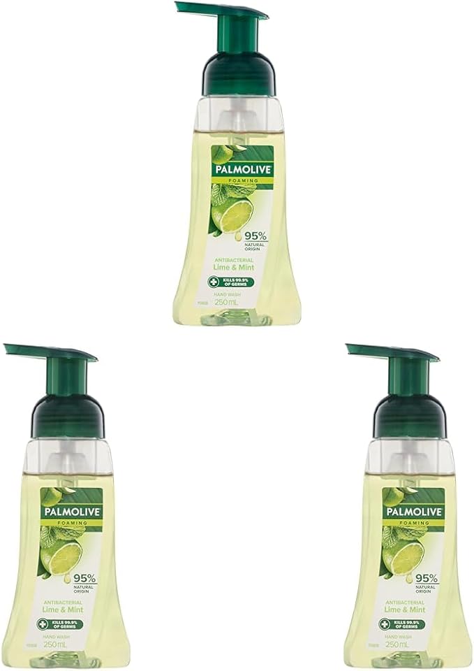 Palmolive Foaming Antibacterial Liquid Hand Wash Soap, 250mL, Lime & Mint, Pump Dispenser Bottle, Easy to Refill, Foam Handwash (Pack of 3)