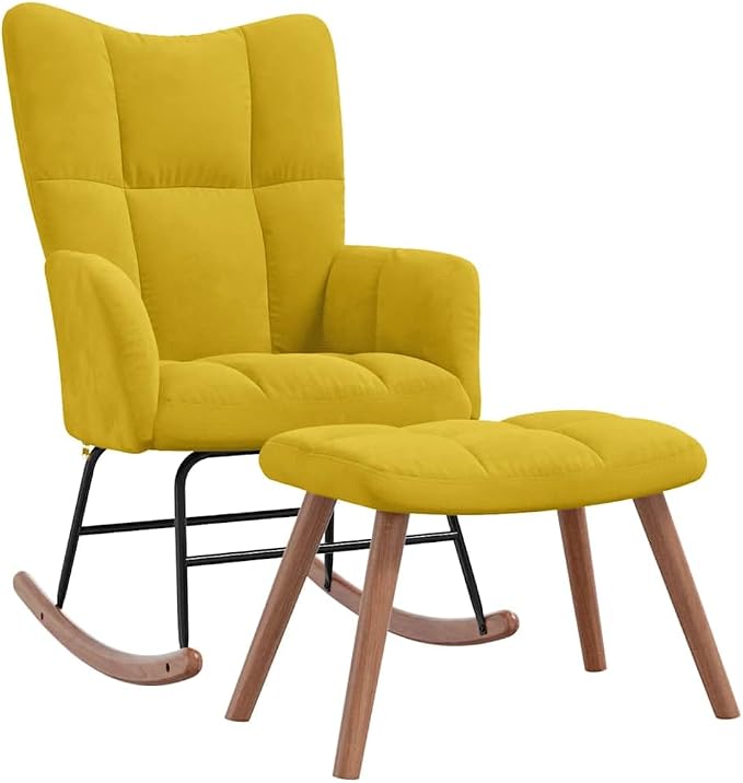 vidaXL Rocking Chair With A Stool Mustard Yellow Velvet