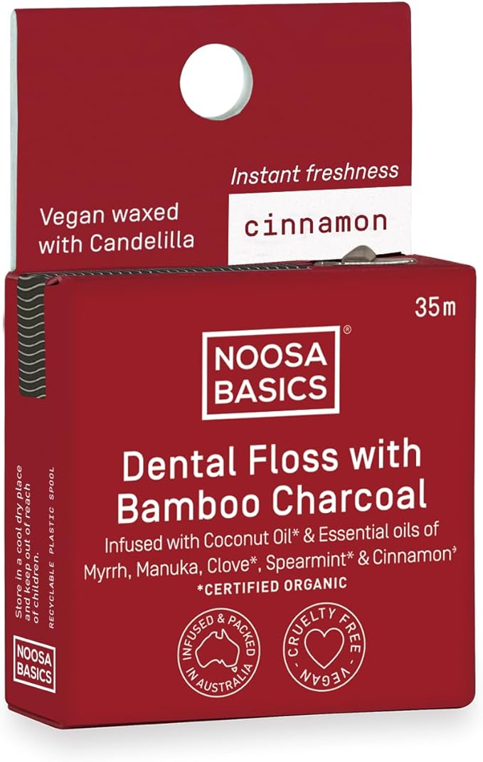 Noosa Basics - Dental Floss With Bamboo Charcoal - Cinnamon (35m)