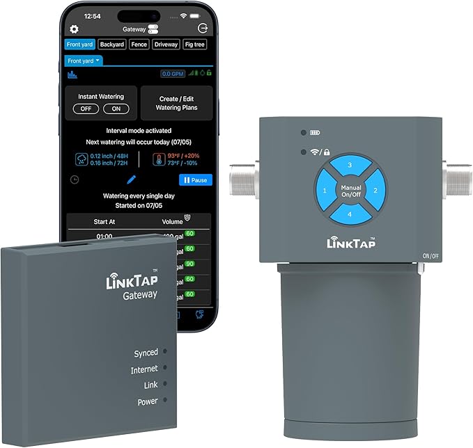 LinkTap 4-Zone Smart Sprinkler Controller & Gateway, Battery Powered Irrigation Controller, Automatic Rain Skip, Better Range Than Wi-Fi, Easy