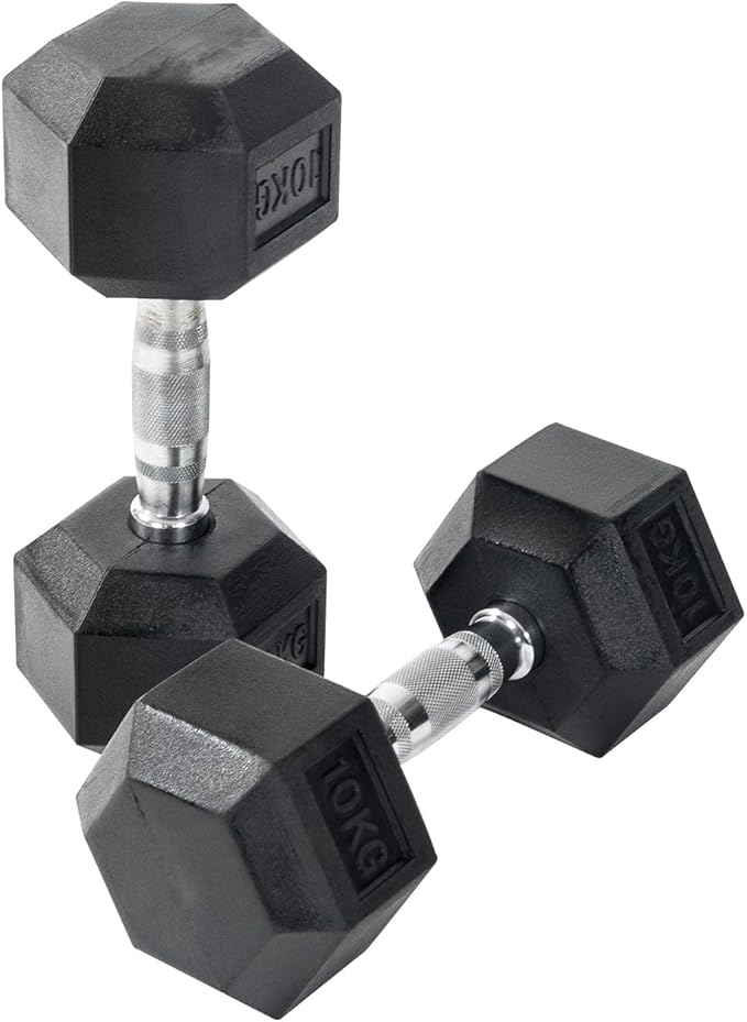 Orbit Rubber Hex Dumbbells Size 10kg in Black/Chrome
