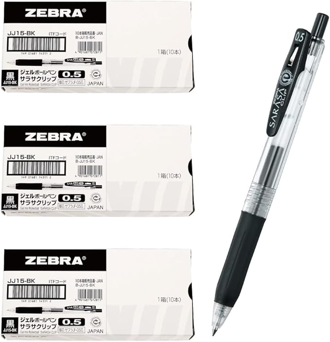 Zebra JJ15-BK-30AZ Gel Ballpoint Pen, Sarasa Clip, 0.5mm, Black, 30 Pens
