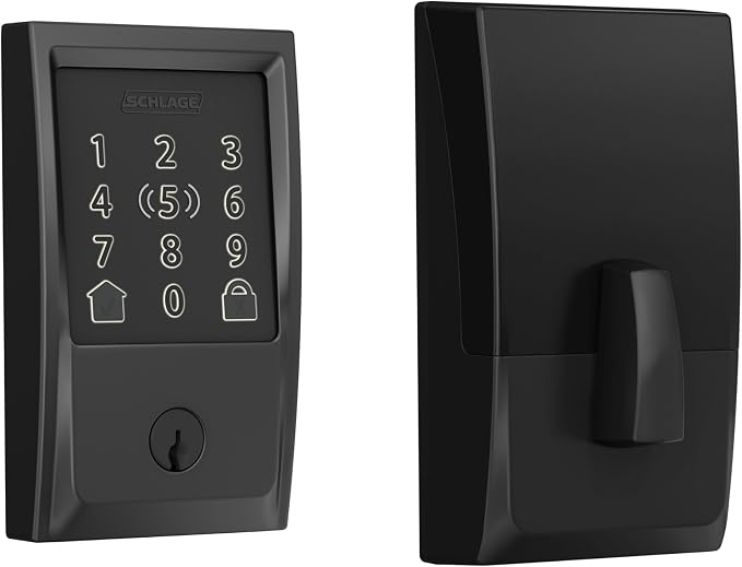 Schlage BE499WB Cen 622 Encode Plus WiFi Deadbolt Smart Lock with Apple Home Key, Keyless Entry Door Lock with Century Trim, Matte Black