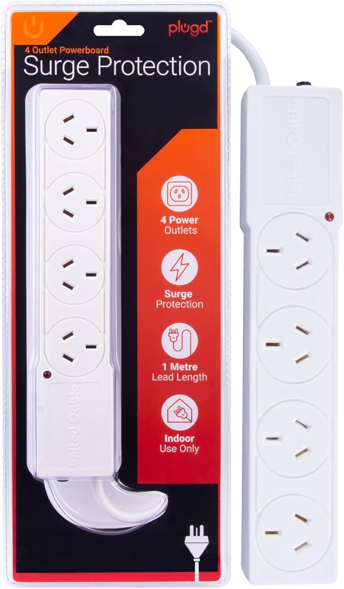Power 4 Outlet Powerboard With Surge Protection