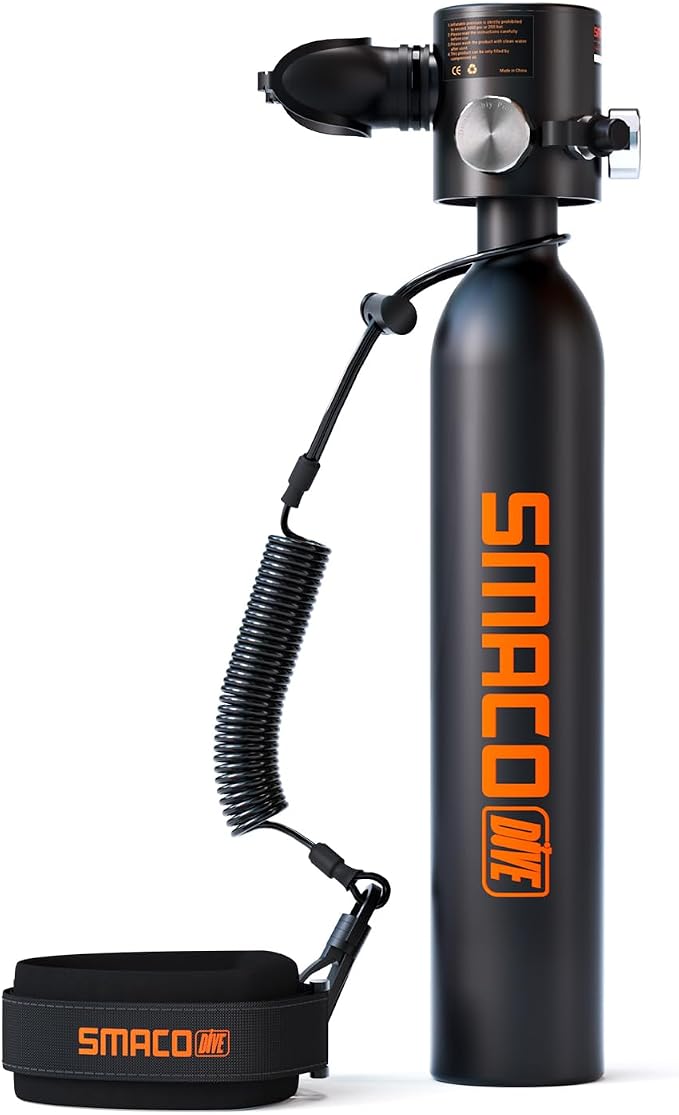 SMACO S300 Plus Mini Scuba Tank 0.5L Portable Small Diving Tank Handheld Reusable Pony Bottle Up to 10 Minutes Backup Diving Air Tank Kit Oxygen