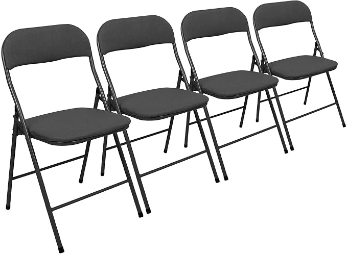 Harbour Housewares Fabric Padded Metal Folding Chairs - Black - Pack of 4 - Lightweight Portable Outdoor Seat Indoor Foldable Dining Chair for Office,