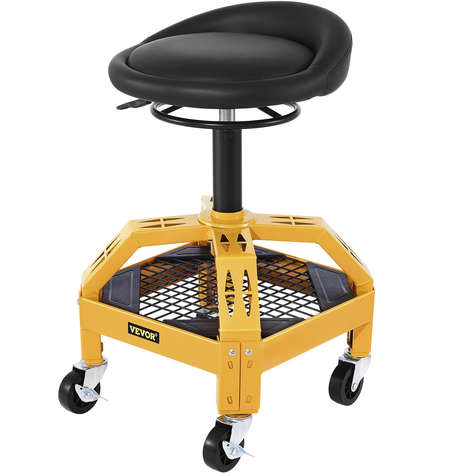 VEVOR Rolling Garage Stool 300lbs Capacity Adjustable Height from 24 in to 28.7 in Mechanic Seat with 360-degree Swivel Wheels and Tool Tray for