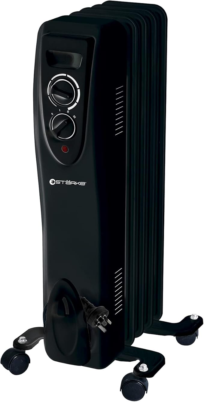 Starke Black Electric Oil Column Heater 1000W 3 Heat and Thermostat