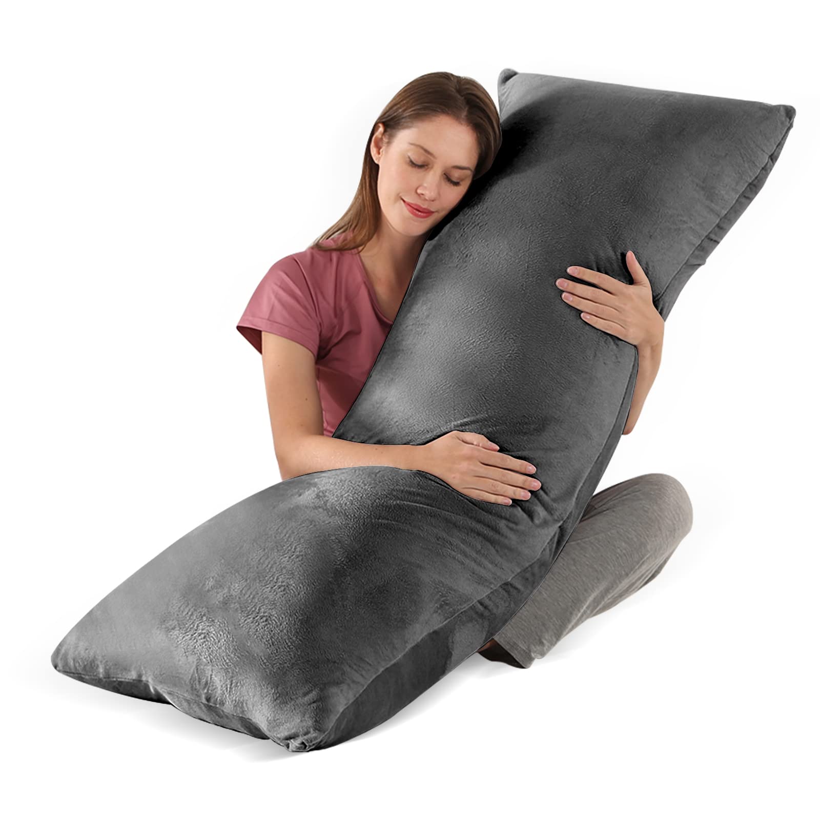Wndy's Dream Full Body Pillow Ultra Soft Long Body Pillow For Side Sleeper Body Pillow Ifor Adult and Pregnancy with Removable Pillow Cover (Grey)