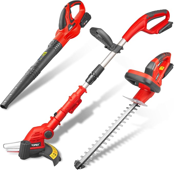 TOPEX 20V Cordless Blower Hedge Trimmer and Grass Trimmer Combo Kit w/ Battery
