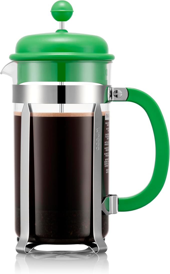 Bodum 34oz Caffettiera French Press Coffee Maker with Reusable Stainless Steel Filter, BPA-Free Plastic Carafe, Apple Green
