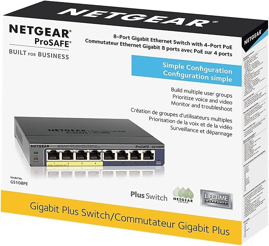 Netgear ProSafe Plus GS108PE 8 Port Gigabit PoE Switch