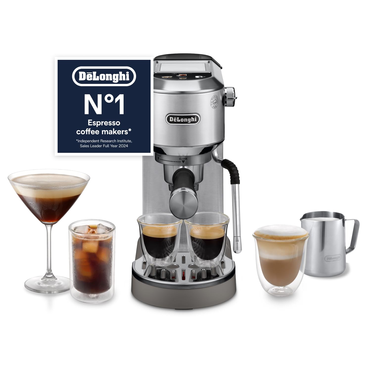 De'Longhi Dedica Duo EC890.M, Traditional Barista Machine, Espresso and Cold Brew, Manual Coffee Machine with My LatteArt Steam Wand, 6" Wide, 2 