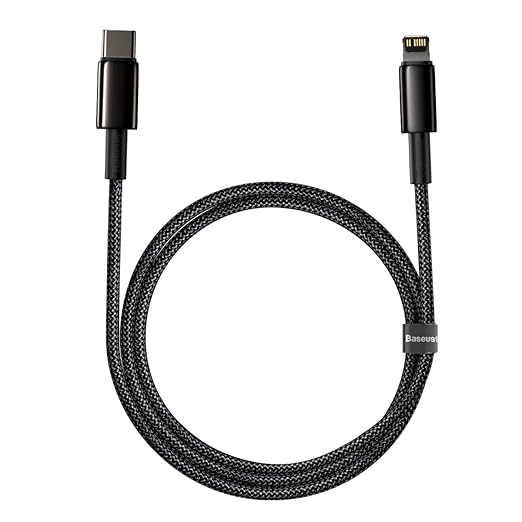 Baseus 20W USB Type-C to Lightning PD Fast Charger Charging Cable Tungsten Cord For iPhone iPad (1m, Black)