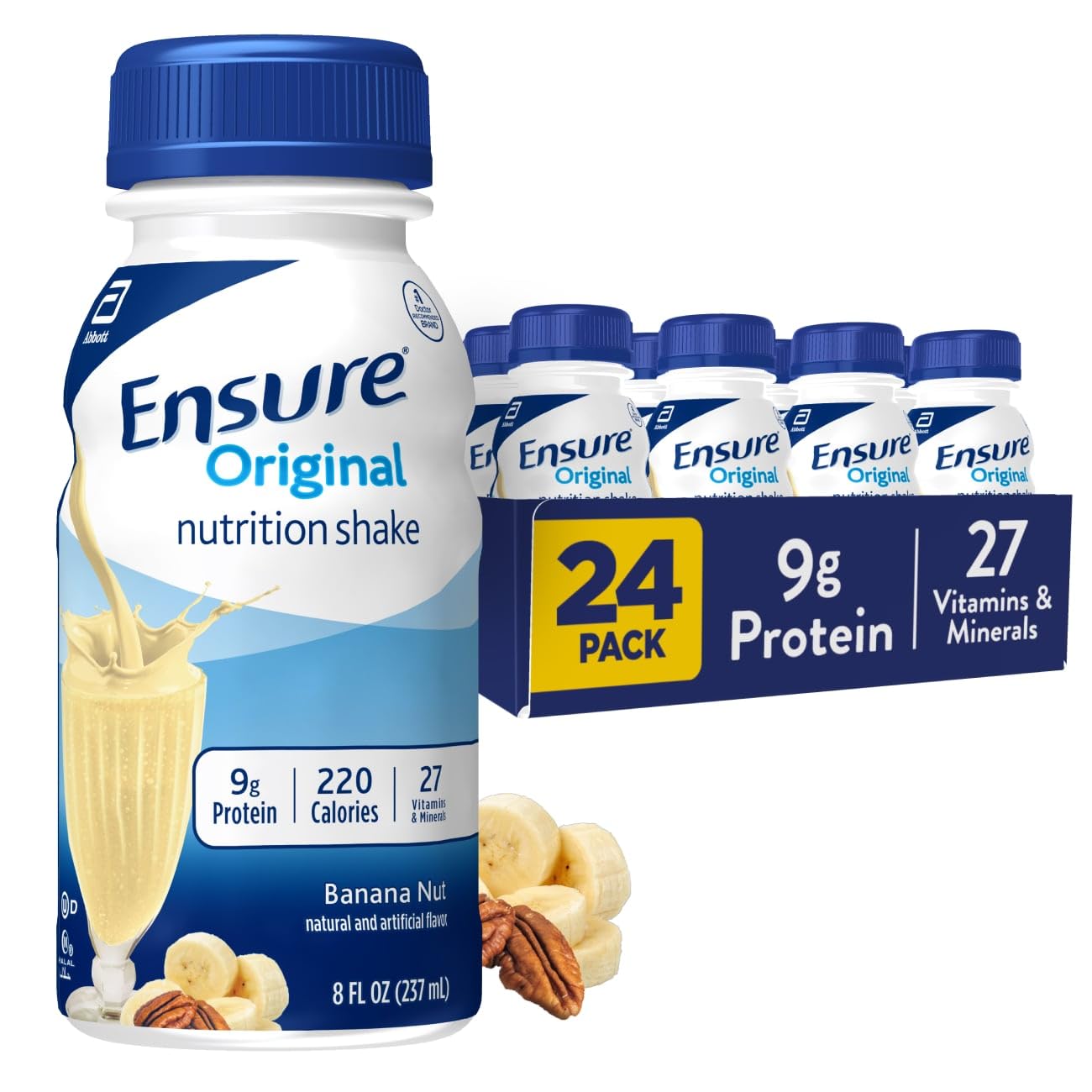 Ensure Original Nutrition Shake with Fiber, 9g High-quality Protein, Meal Replacement Shakes, Vanilla, 8 fl oz, 24 Count