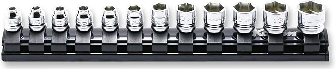 Ko-Ken 12pc Z-Series 1/4" Dr. Stubby Socket Set On Magnetic Rail (4-14 mm) | RS2400MZ/12