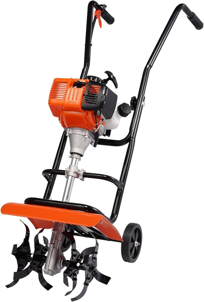 VEVOR Tiller Cultivator Gas Powered 38cc 4-Stroke Garden Cultivator Tiller with 4 Steel Adjustable Front Tines for Lawn Garden and Field Soil