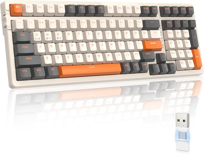 MAGIC-REFINER RK96 Wireless Mechanical Keyboard, Dual Mode 2.4g/bt5.0 2-in-1 Receiver, 100 Keys Hot Swappable Red Switches Gaming Keyboard with