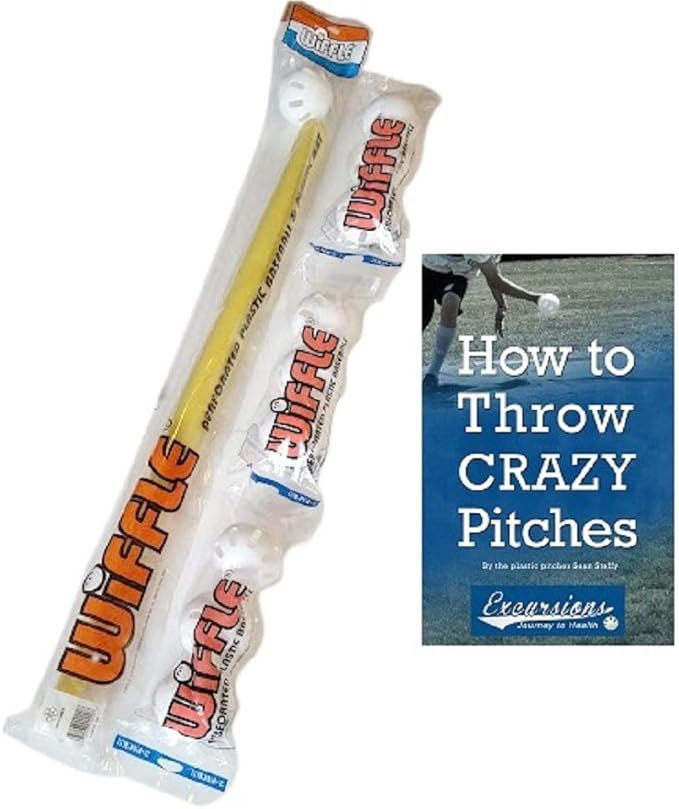 Wiffle Ball and Bat Set Combo with Pitching Guide - 10 Balls 1 Bat and How to Pitch Pamphlet