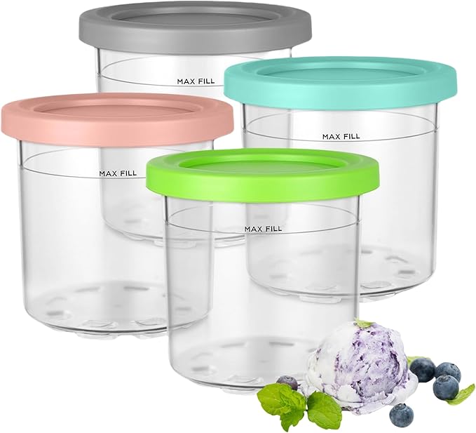 Containers Replacement for Ninja Creami Pints and Lids ,Cup Compatible with NC301 NC300 NC299AMZ Series Ice Cream Maker, BPA Free Dishwasher Safe Leak