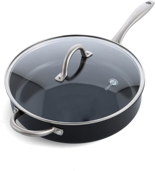 GreenPan Prime Midnight Hard Anodized Healthy Ceramic Nonstick 5qt Saute Pan Jumbo Cooker with Helper Handle and Lid, PFAS-Free, Dishwasher Safe,
