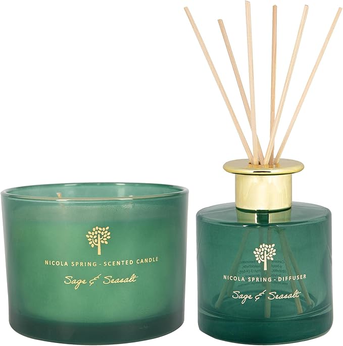 Nicola Spring Scented Candle and Diffuser Set - 350g - Sage & Seasalt