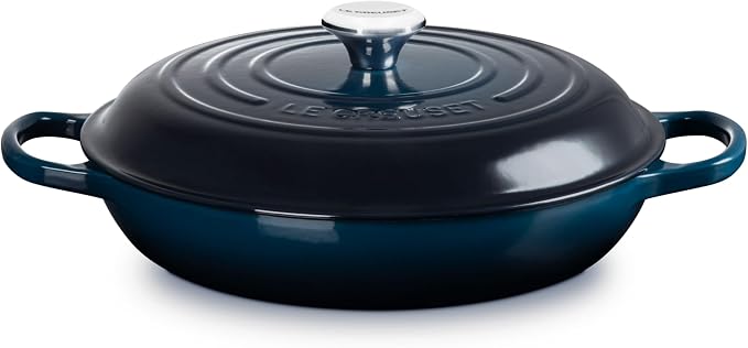 Le Creuset Signature Enamelled Cast Iron Shallow Casserole 30cm 3.5l Nuit Chrome Knob