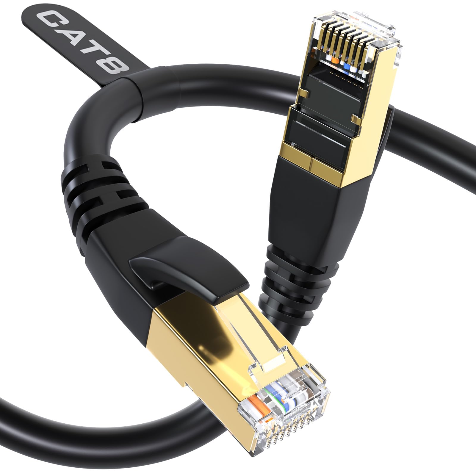 Cat8 Ethernet Cable Outdoor&Indoor 20ft Heavy Duty Weatherproof 26AWG 40Gbps Cat8 LAN Network Cable with Gold Plated RJ45 Connector UV Resistant